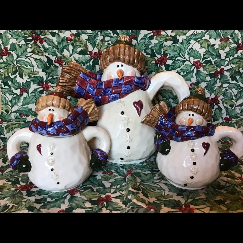 The Boyd’s Collection:  Bundle Up Snowman Teapot Set ... Rare